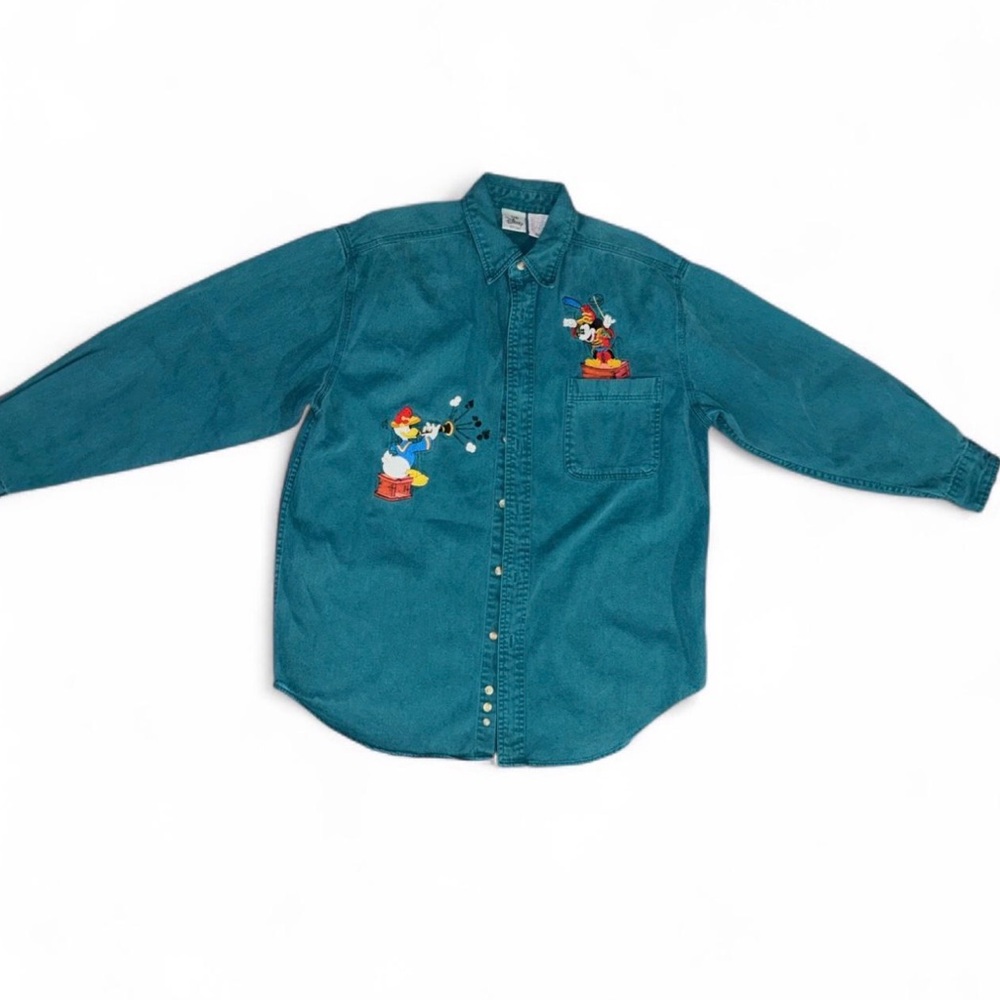 Vintage Disney Embroidered Button Down Shirt Cartoon Mickey Mouse Size Medium